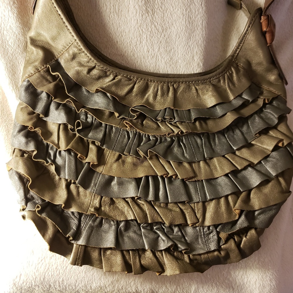 Lucky brand leather ruffled hobo bag